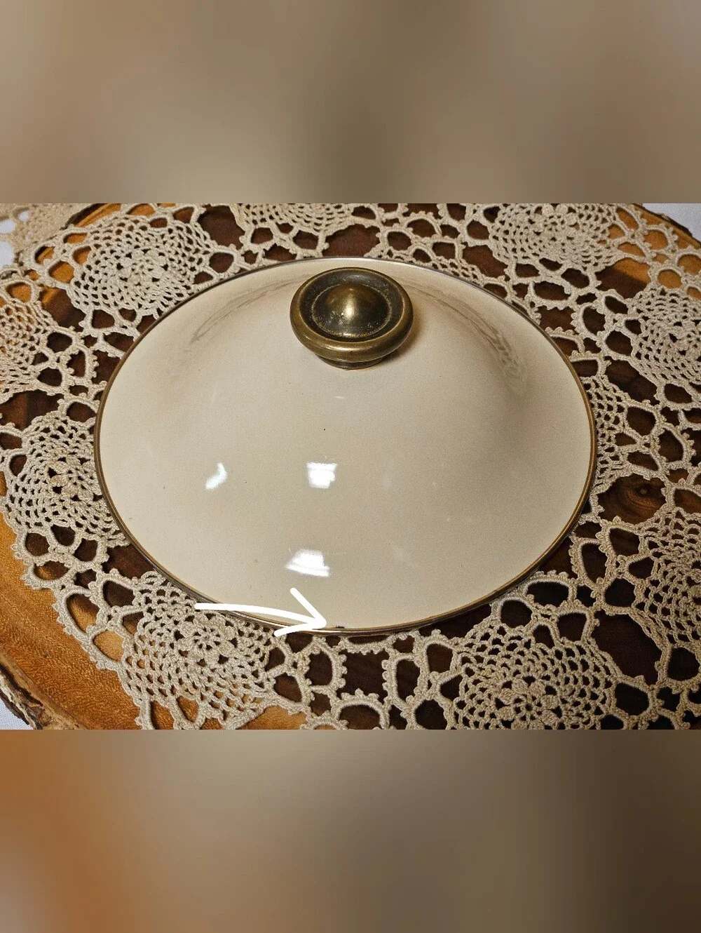 Vintage La Cuisine Gail Sutton Ivory Cream Enamel Pot Dutch Oven Brass Handles